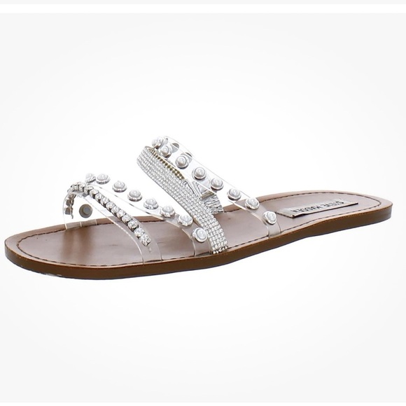 Steve madden White and Brown Sandals with Rhinestone sandals sz 7 - Picture 1 of 5